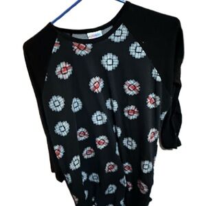 LuLaRoe Black Top with Red and Gray Patterns